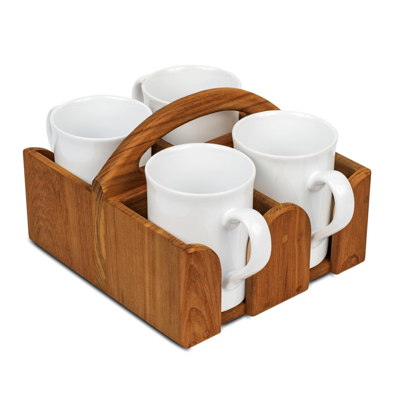 Premium Grade Teak Coffee Mug Caddy