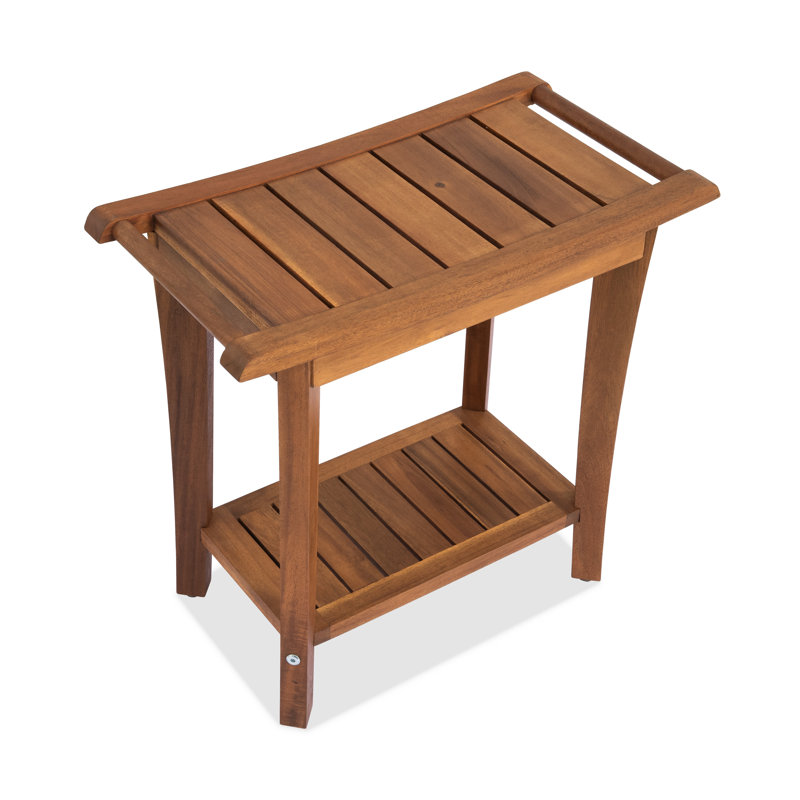 19"W Solid Wood Shower Bench, Natural Wood