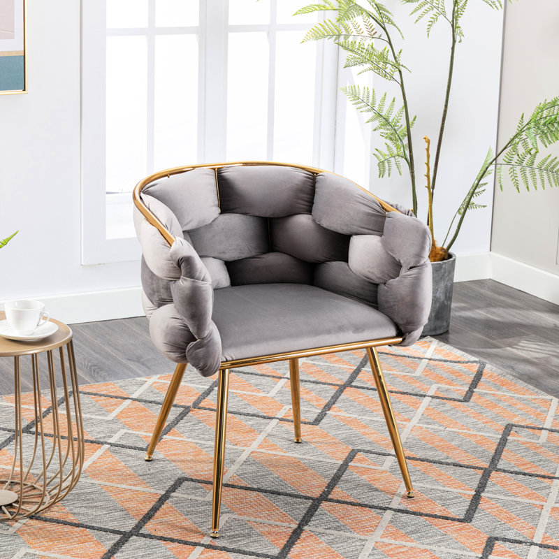 Chaise moderne en velours pour chambre à coucher | Texture douce et tricot unique de 28,46 po de profondeur x 21,85 po de largeur et de 29,16 po de hauteur, gris confortable