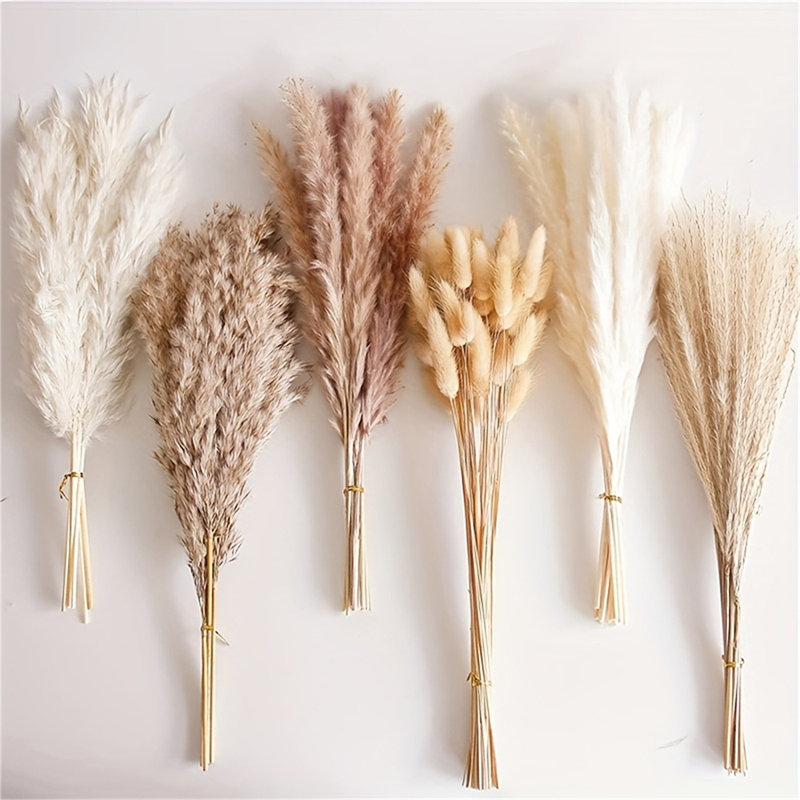 117 bouquets d'herbes de pampas séchées 117 pièces, décorations de table bohème, fleurs de lapin séchées, pompas brunes, herbes de pampas blanches pour mariage, maison, fête rustique, décorations de fête de naissance