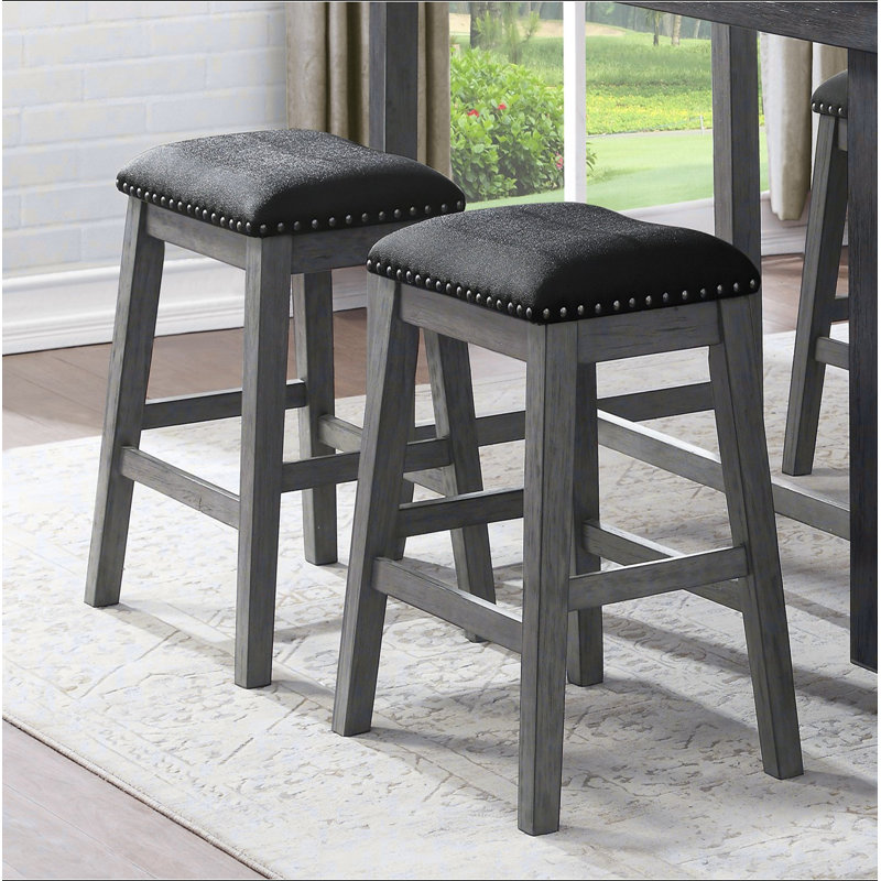 Ensemble de 2 tabourets de bar à hauteur comptoir en tissu texturé brun antique, Blanc antique / gris clair