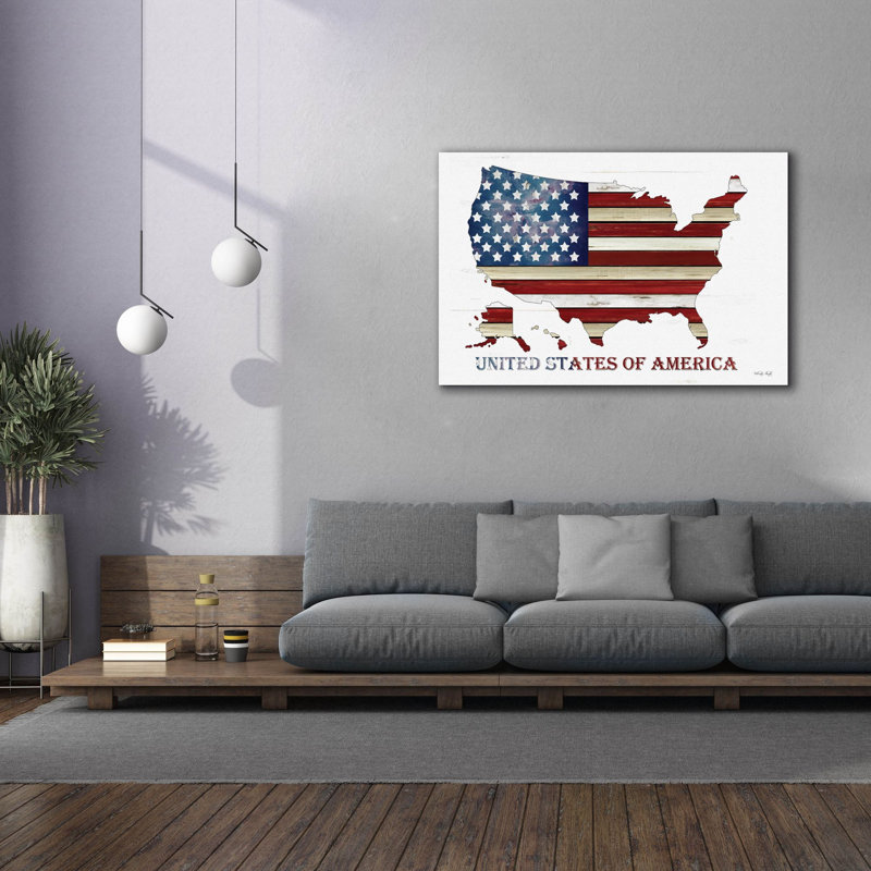 «United States of America» par Cindy Jacobs, art mural sur toile, H 40 po x l 60 po x 1,5 po
