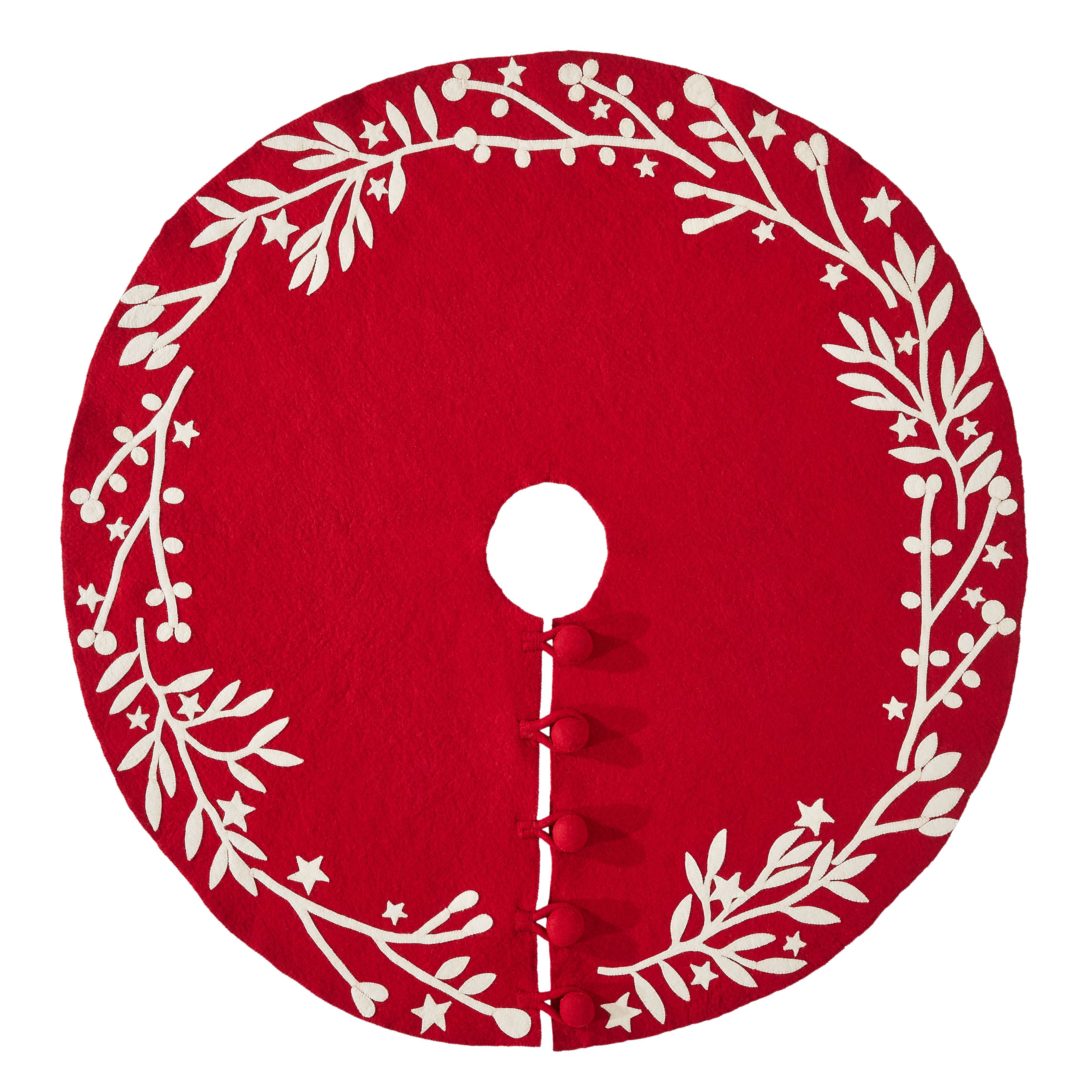 Handmade Christmas Tree Skirt Felt - Pom Poms Red 63