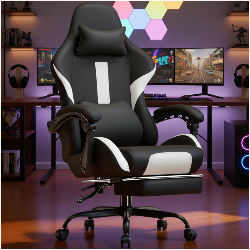 Breathable Fabric Gaming Chair, Black, Ergonomic High Backrest With Headrest, Lumbar Support, Footrest, And Pocket Spring Seat Cushion.