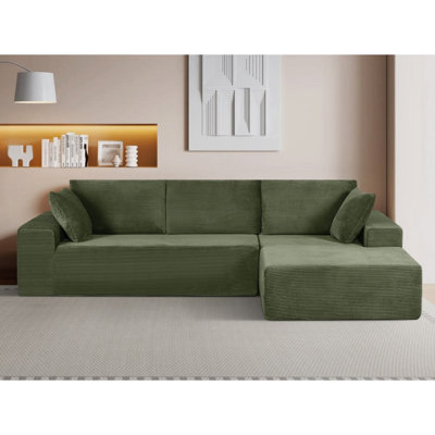 Canapé modulaire convertible foncé faisant face à la droite en velours côtelé doux, 4 sièges, rembourrage en mousse, sans assemblage pour la chambre à coucher et fonctionnalité de salon