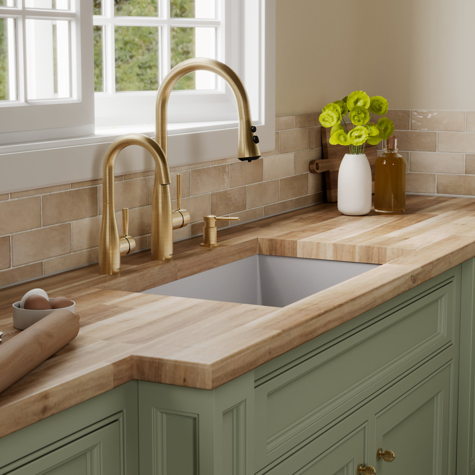 32" Undermount Quartz Composite Sink, Gray