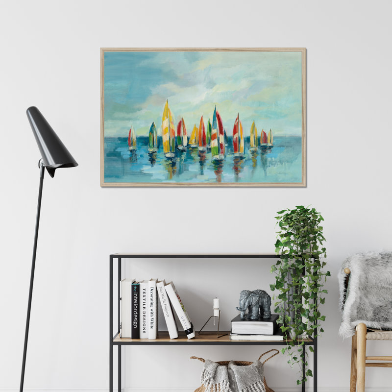 Regatta 1 Piece Painting, 65cm H x 95cm W, Natural Wood Framed Paper Print