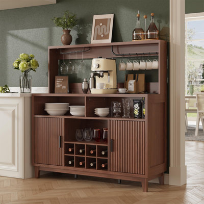 Meuble-bar de 47,2 po de largeur avec support à vin amovible et porte-verre
