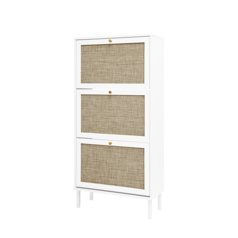 3 Door Shoe Rack, Freestanding Modern Storage Unit For Entryway, 44Lb Load Capacity, Engineered , -Proof, , Sun-, No Burrs, Fine Finish, 2 Compartments Each Layer, Gold Handle Smooth Operation, Matte