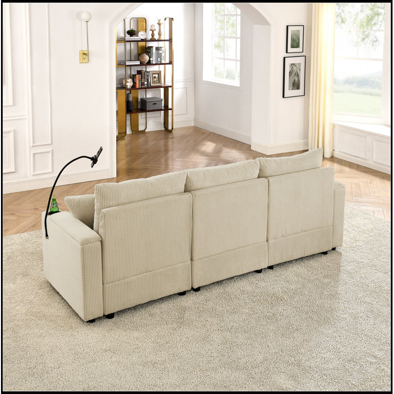 Canapé confortable à 3 places avec plusieurs fonctionnalités pour le salon, Beige