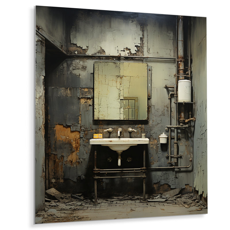 Grey Industrial Minimalist Bath I - Bathroom Metal Wall Art, 20" H x 12" W x 1" D
