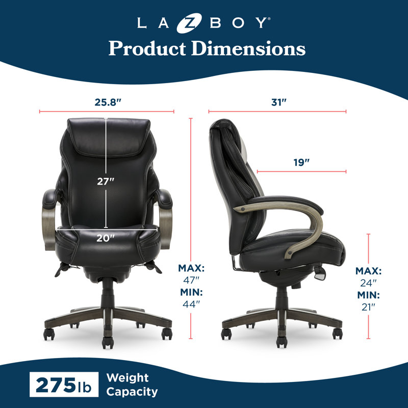 La-Z-Boy Hyland Executive Office Chair with AIR Lumbar Technology, Adjustable High Back Ergonomic Desk Chair with Lumbar Support, Bonded Leather