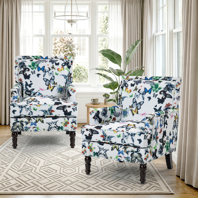 27.1'' Wide Transitional Upholstered Armchair (Set Of 2), Butterfly Abstract
