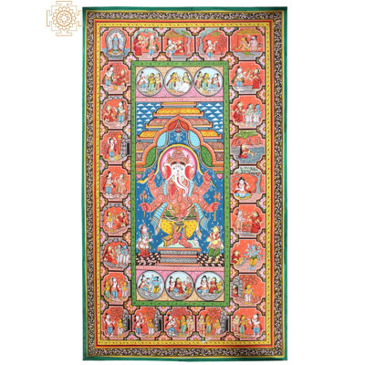 Lord Ganesha Storey | Odisha Painting | Paata Painting On Canvas