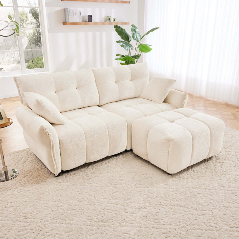 Canapé moderne à 2 places avec repose-pieds et canapé confortable, Blanc