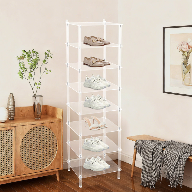 8 Tiers Tall Rectangular Acrylic Floorstanding Shoe Rack Shoe Storage Shelf For Entryway Clear, Clear