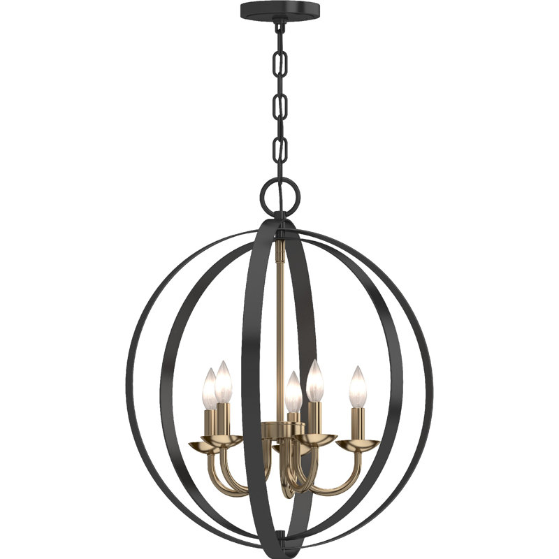 Wane 5-Light Indoor Black & Antique Gold Globe Candelabra Chandelier, Black/Antique Gold