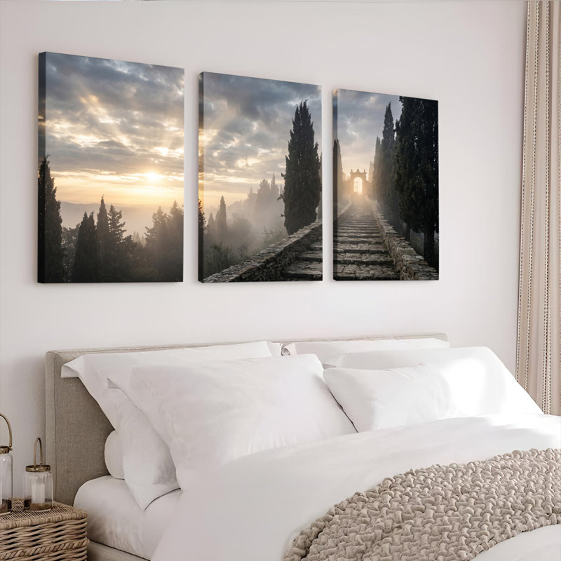 Ensemble de 3 tableaux sur toile « Chemin du coucher du soleil » pour la décoration du salon, de la chambre et de la maison