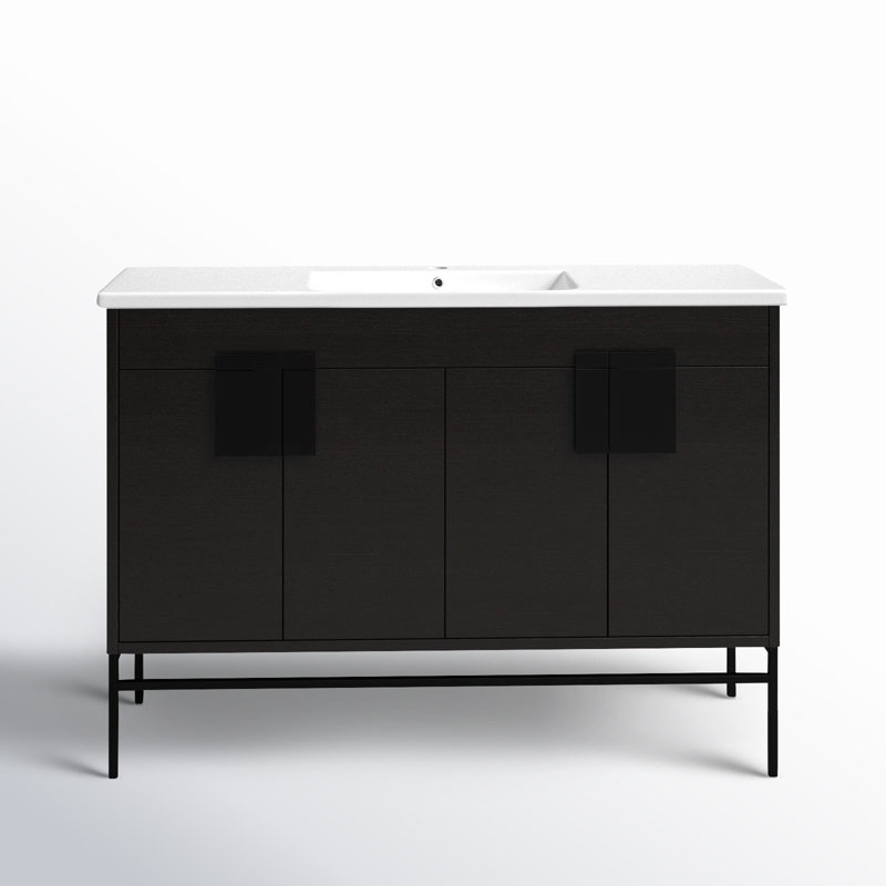 Maisie 48'' Single Bathroom Vanity with Ceramic Top, Black Straight Grain, Black