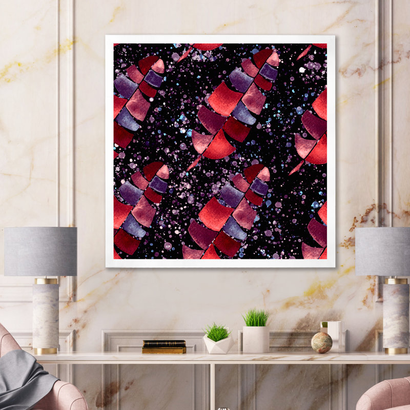 Feuilles tropicales rouges sur fond noir - reproduction d'art moderne sur toile, H 30 po x l 30 po x P 1 po