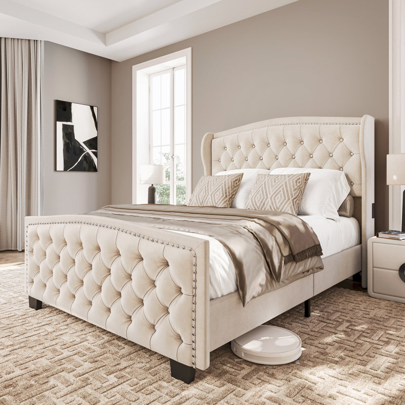 Lit plateforme Gujral, Grand, Gris