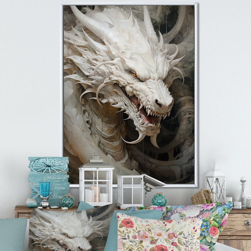 Dragon S Enchanted Realm I - Dragons, art mural, Cadre flottant blanc, H 32 po x l 24 po x P 1 po