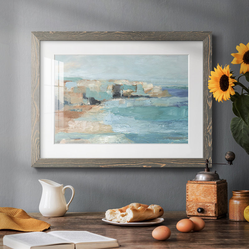 Turquoise Cliff Wall I - impression d'un seul cadre photo, H 22 po x l 32 po x P 1,5 po, Gris
