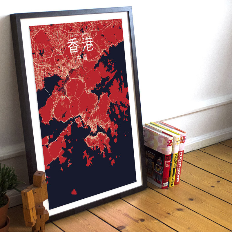 CT Hong Kong City Map - No Frame Print, 43.2cm H x 27.9cm W x 0.13cm D