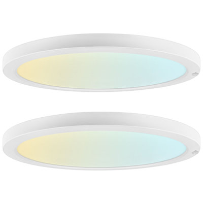  15-Inch LED Flush Mount Ceiling Light with Photocell Sensor, Bi-Level PIR Motion Detection, 5CCT, 2500LM, 30W, CRI90, Wet Rated, ETL 2 Pack