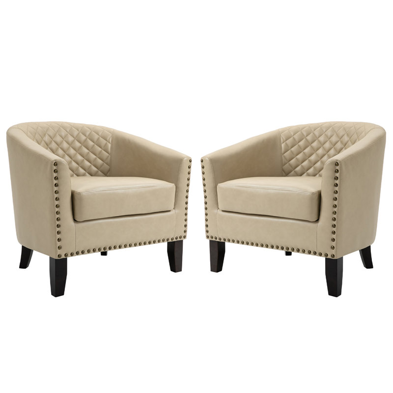 Fauteuil demi-tonneau Edvardas, Similicuir beige