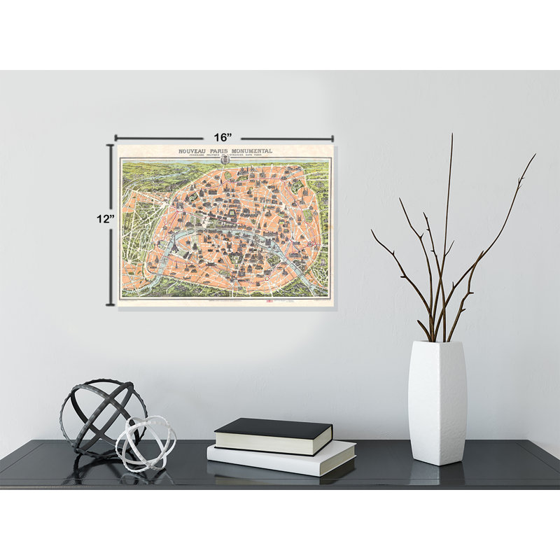 " Paris Map ", 12" H x 16" W x 1.5" D