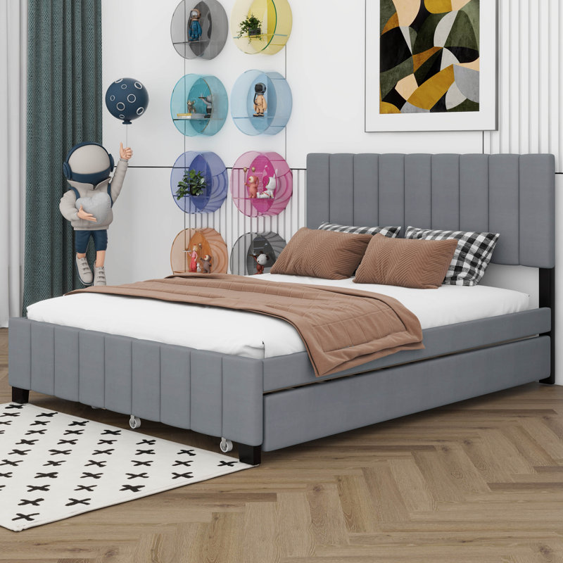 Lit plateforme tapissier Keyon, gris