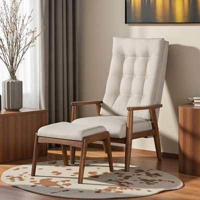 Ensemble de chaises longues Sylvan avec bois de noyer et tissu beige clair, H 45,53 po x l 27,36 po x P 34,04 po