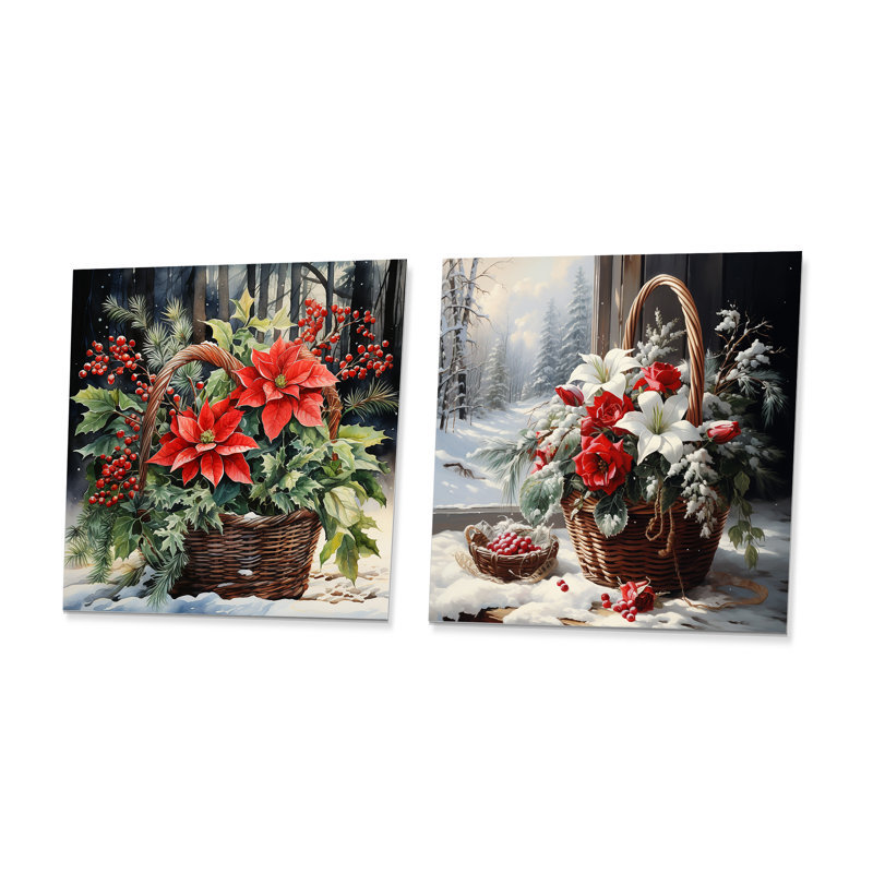 Winter Poinsettias Basket 1 I - Poinsettias, H 16 po x l 32 po