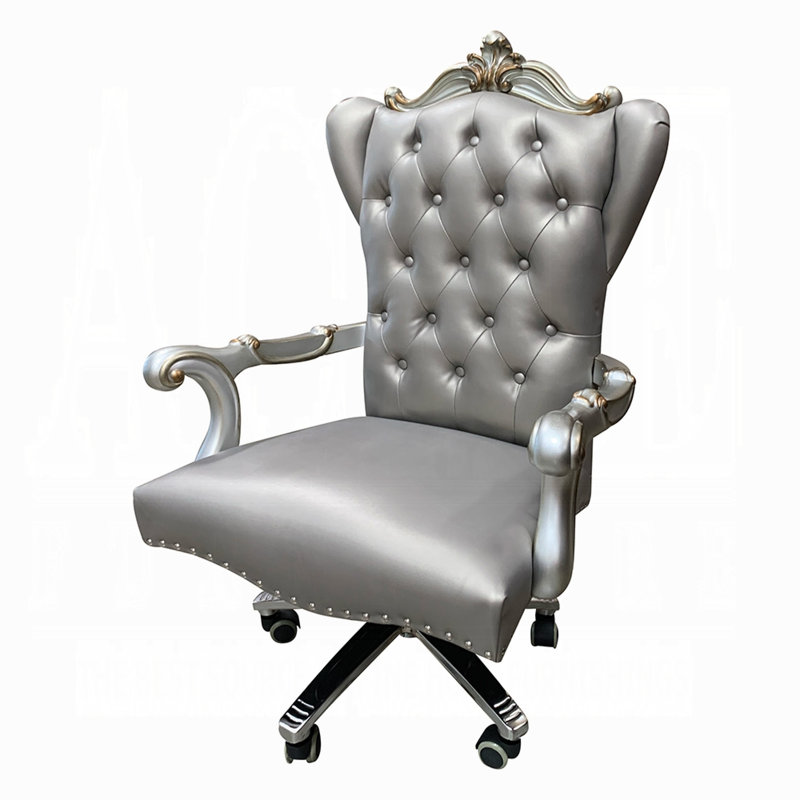 Versailles Executive Swivel Tufted Office Chair, Antique Platinum, Silver