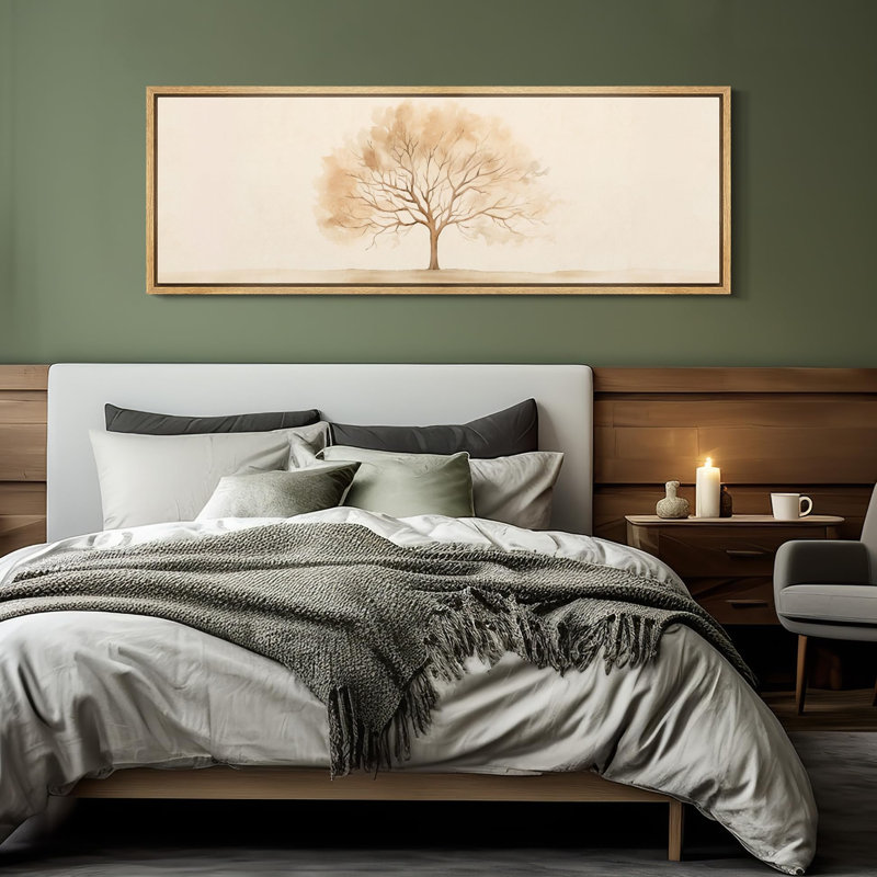«Rustic Countryside Elegant Solitaire Tree», reproduction d'art sur toile encadrée sur toile, H 20 po x l 60 po, Naturel