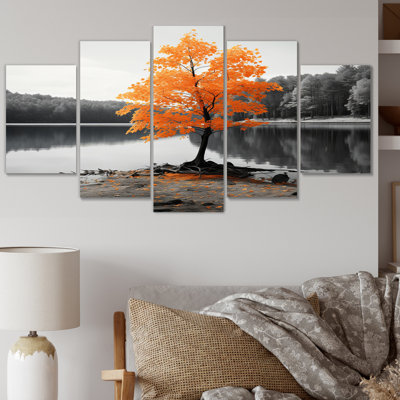 Orange Lake Shades Of Gray - salon d'art mural Lake House Cottage - 5 panneaux