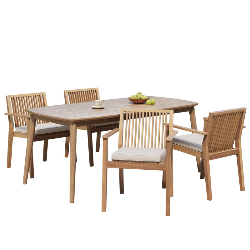 Ensemble repas d'extérieur en bois d'acacia, Brun, 4