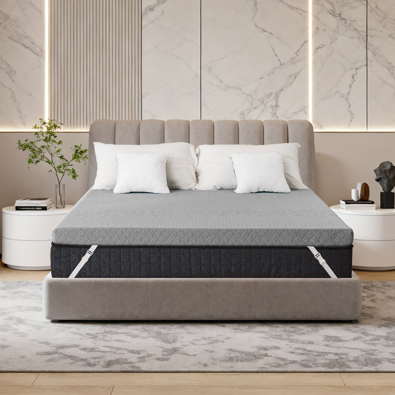 3 Inch Gel Memory Foam Mattress Topper, Ventilated High Density Pad For Back Pain, Bed Topper With Removable Soft Cover, Certipur-Us Certified,Grey