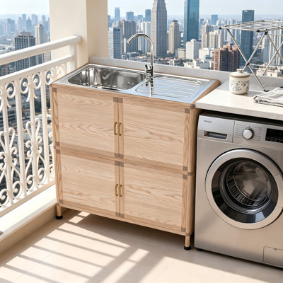 Stainless Steel Multifunctional Integrated Sink Cabinet, Floor Standing Independent Design, Suitable For Use In Both Laundry Rooms And Outdoor Courtyards