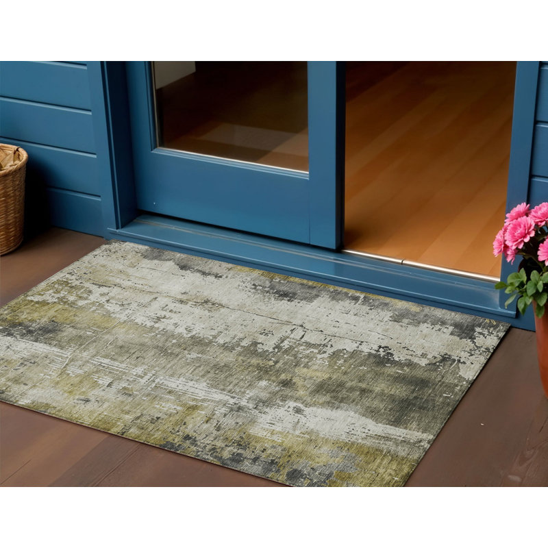 3' X 5' Pewter And Ivory Abstract Washable Indoor Outdoor Area Rug