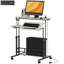 Bureau debout réglable en chêne avec prises de courant, plateau de table inclinable, roulettes et tablette de rangement pour le bureau personnel