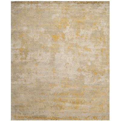 Tiffany Hand Knotted Wool/Cotton/Viscose Abstract Rug in Beige/Grey