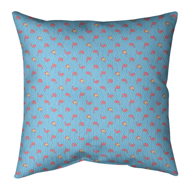 Coussin décoratif et insert Whales, Pas de bourre, H 14 po x l 14 po, Bleu/rose
