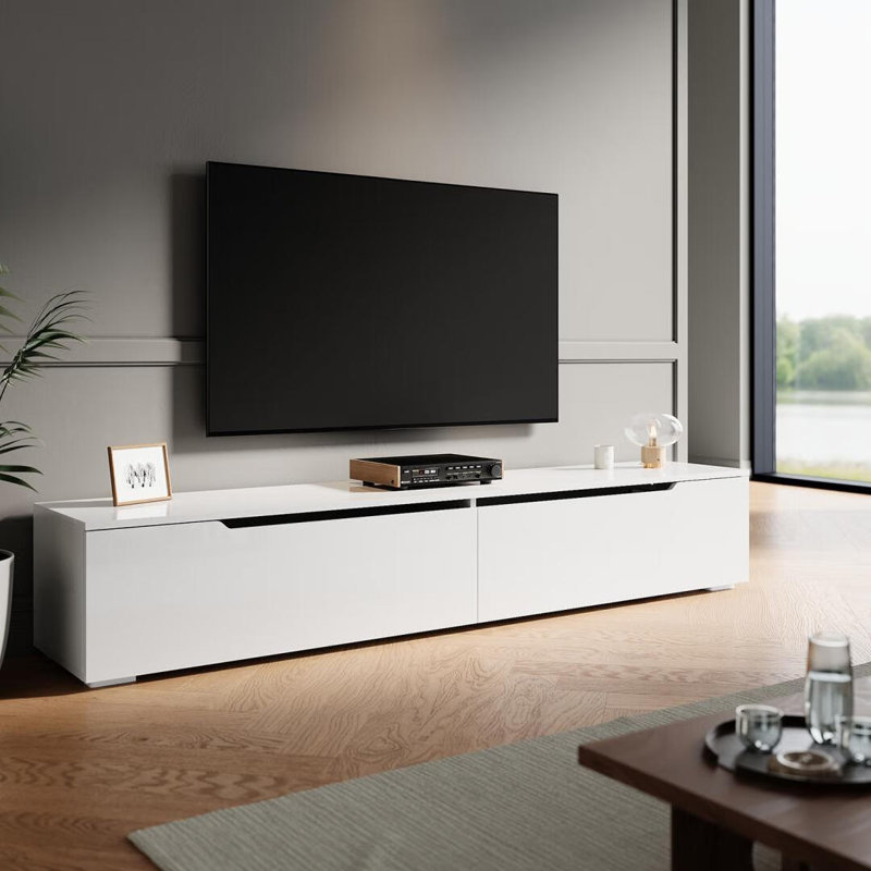 LED TV cabinet Stand for TVs, 30cm H x 180cm W x 35cm D, White