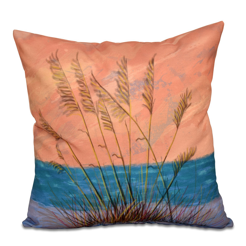 Beach Vacation Floral Reversible Throw Pillow, 16" H x 16" W, Orange