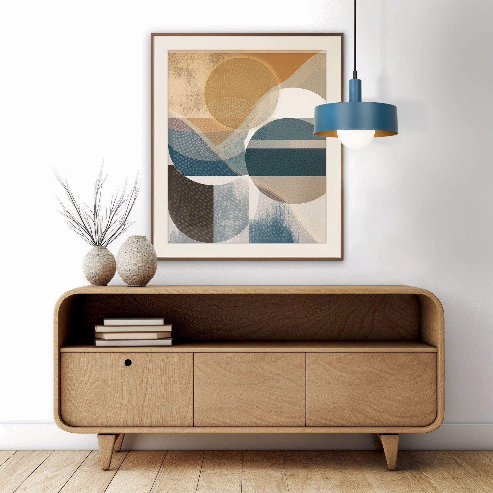 Lujayn Single Light Pendant, Matte Black/Blue