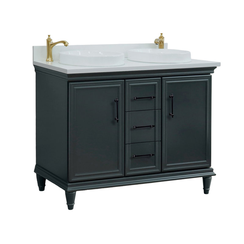 Meuble-lavabo double 49 po et lavabo rond, Quartz blanc