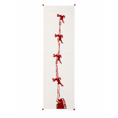 Sleigh with Bells and Reindeer Crewel Embroidery Table Runner