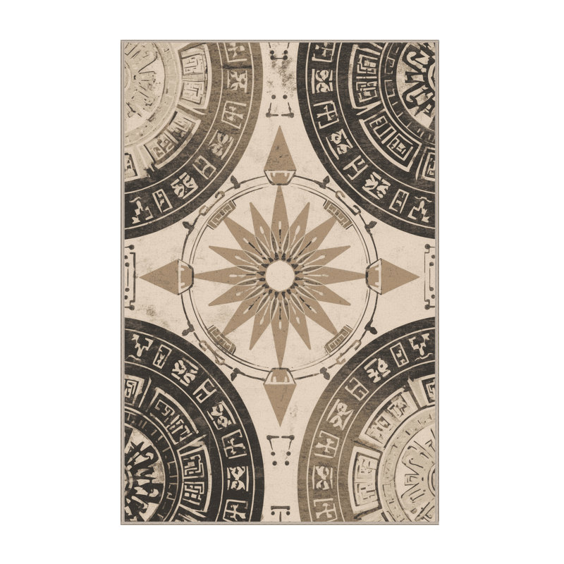 Tapis beige lavable à la machine à motif géométrique d'inspiration mondiale Parkchester, 8 x 12